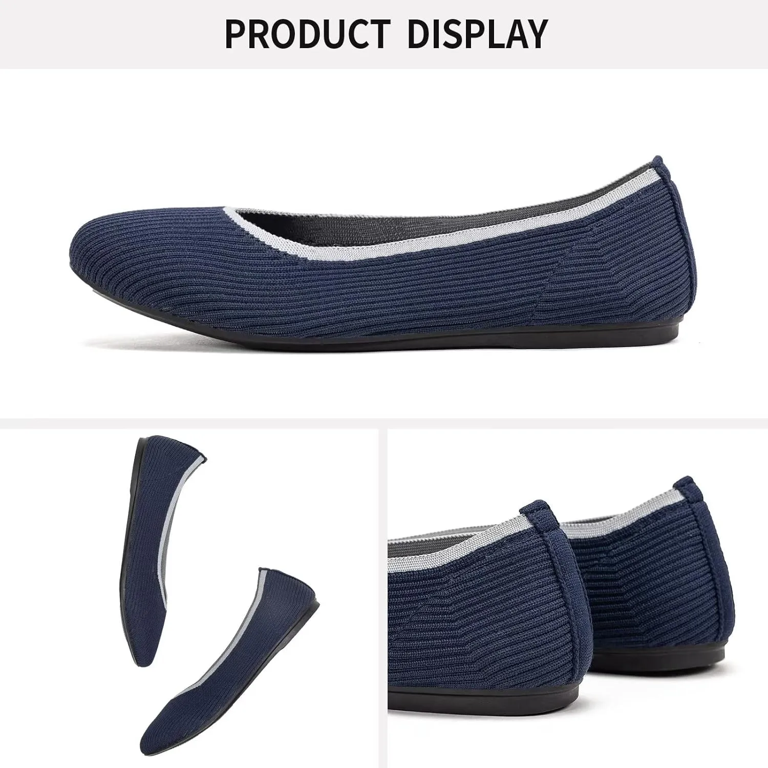 Frank Mully Women's Ballet Flats Round Toe Walking Flats Slip On Work Shoes Knitted Flats Shoes for Woman Soft Lightweight