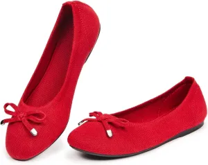 Frank Mully Women's Ballet Flats Round Toe Walking Flats Slip On Work Shoes Knitted Flats Shoes for Woman Soft Lightweight