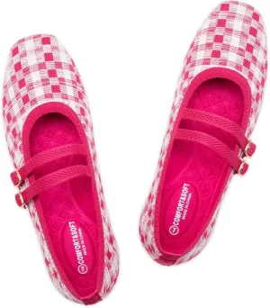Frank Mully Women's Flats Square Toe Mary Jane Shoes Ballet Flats with Strap Comfortable Slip On Knit Shoes Dressy Casual