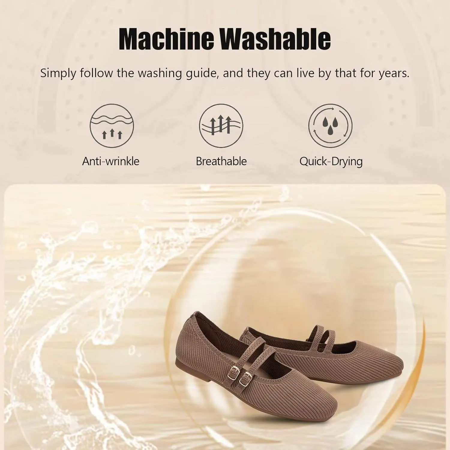 Frank Mully Women's Flats Square Toe Mary Jane Shoes Ballet Flats with Strap Comfortable Slip On Knit Shoes Dressy Casual