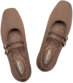 Frank Mully Women's Flats Square Toe Mary Jane Shoes Ballet Flats with Strap Comfortable Slip On Knit Shoes Dressy Casual