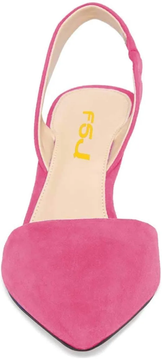 FSJ Women Fashion Low Kitten Heels Pumps Pointed Toe Slingback Sandals Party Casual Dress Shoes