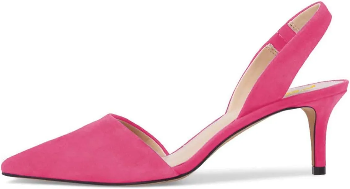 FSJ Women Fashion Low Kitten Heels Pumps Pointed Toe Slingback Sandals Party Casual Dress Shoes