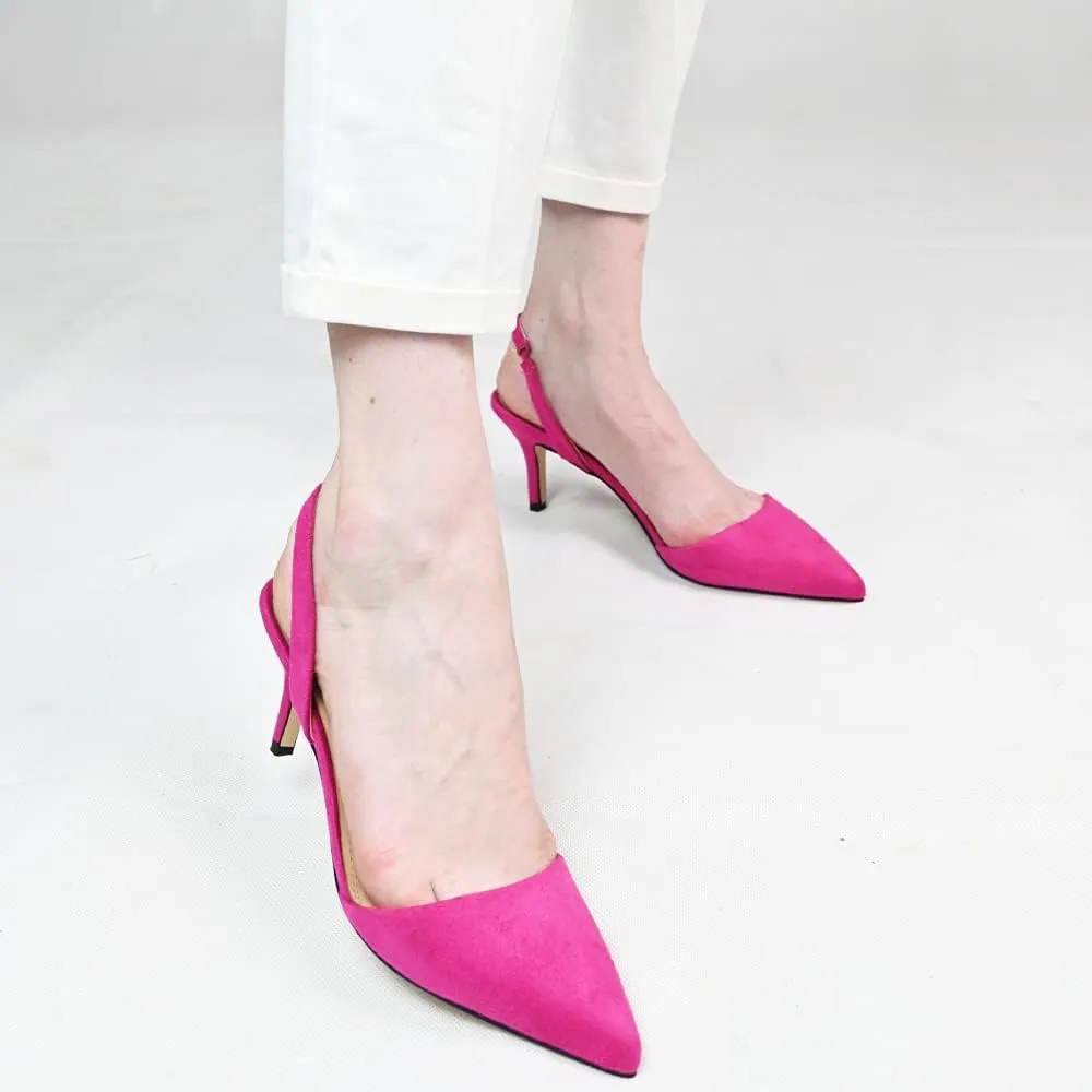 FSJ Women Fashion Low Kitten Heels Pumps Pointed Toe Slingback Sandals Party Casual Dress Shoes
