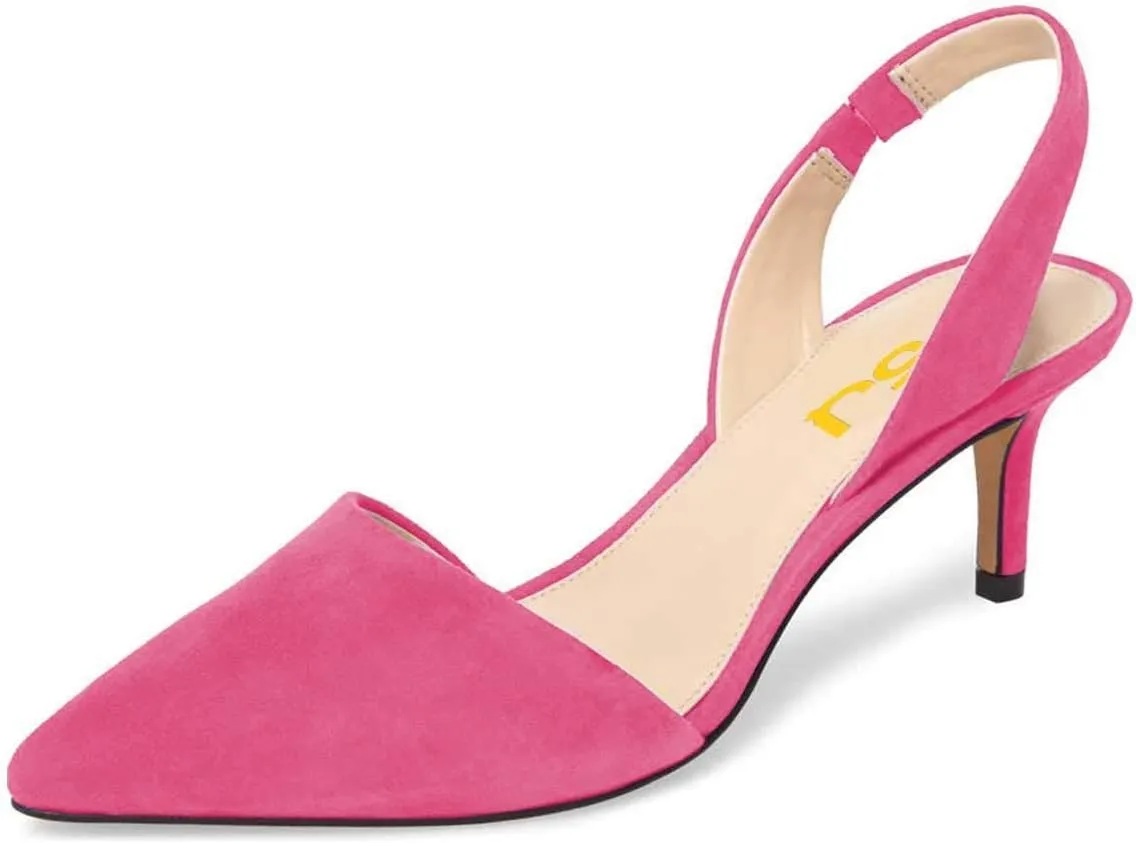 FSJ Women Fashion Low Kitten Heels Pumps Pointed Toe Slingback Sandals Party Casual Dress Shoes