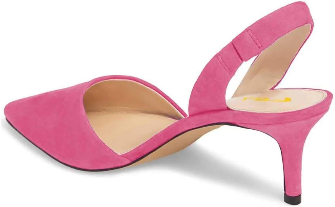 FSJ Women Fashion Low Kitten Heels Pumps Pointed Toe Slingback Sandals Party Casual Dress Shoes