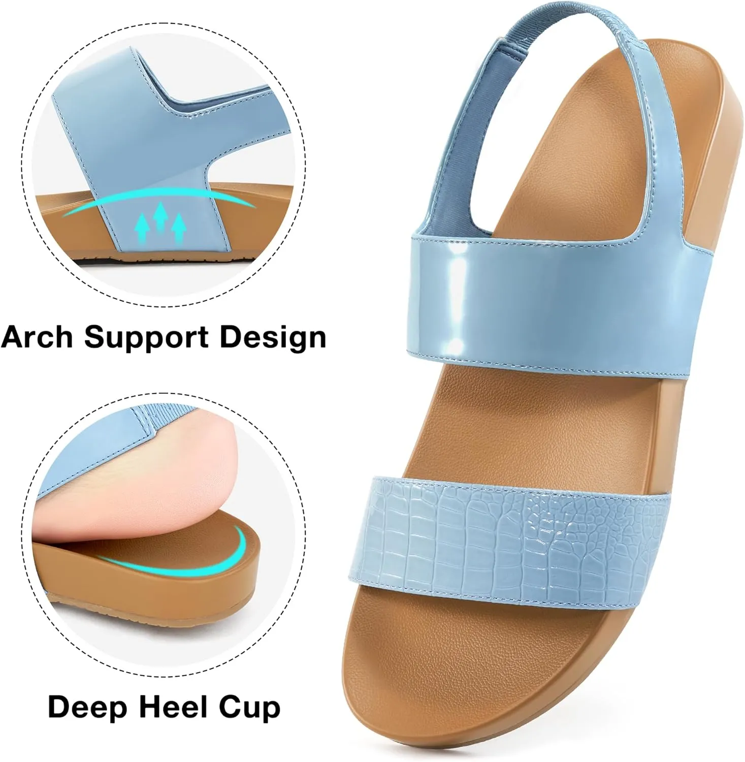 FUDYNMALC Womens Walking Sandals Comfortable: Summer Orthopedic Shoes Casual Slip On Footwear with Elastic Straps Outdoor Beach Flats