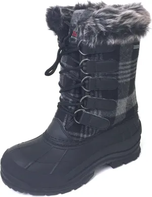 G4U-CDS Women's Winter Boots Cold Weather Insulated Flannel Plaid Lace up Waterproof Snow Fur Duck Shoes