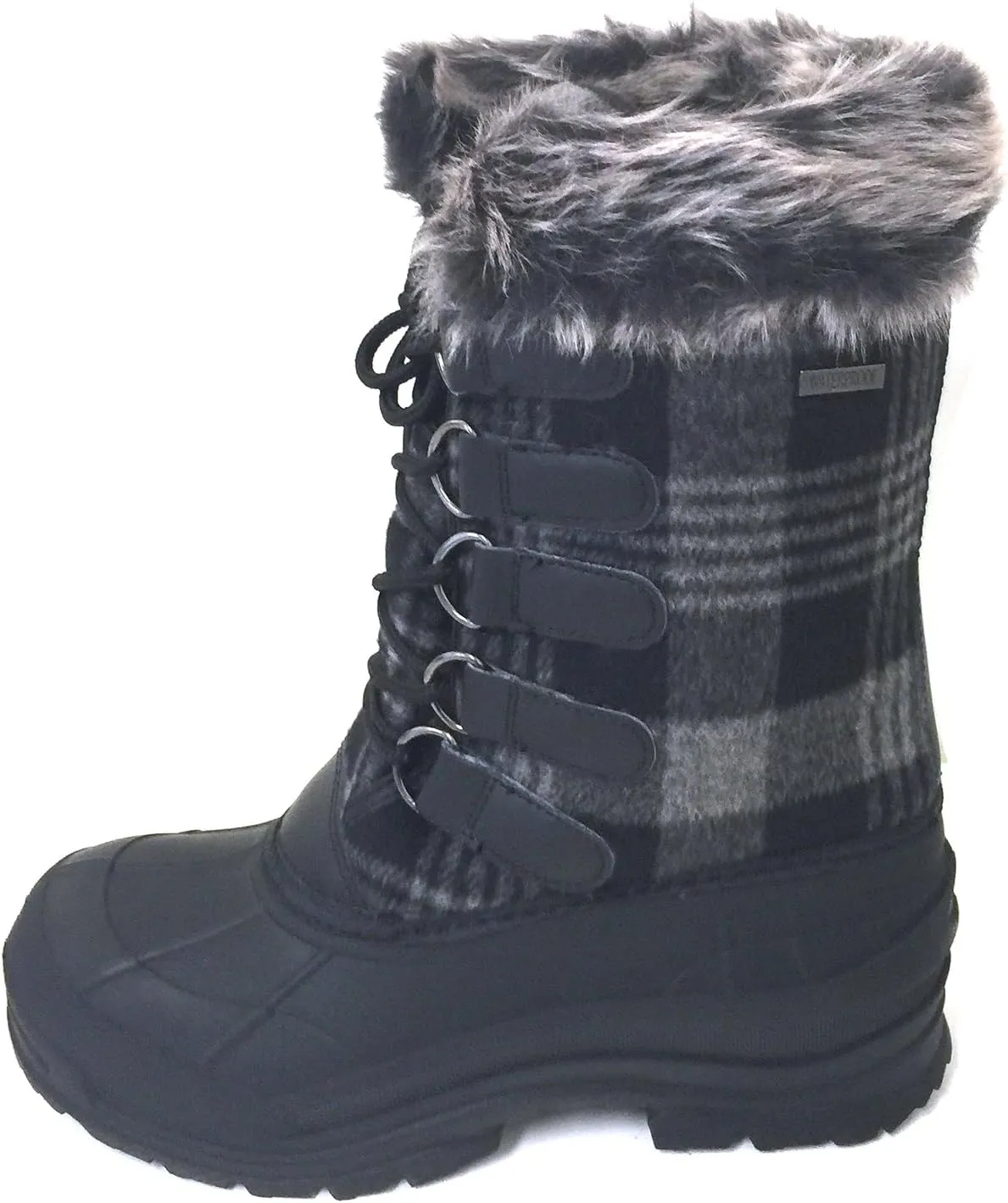 G4U-CDS Women's Winter Boots Cold Weather Insulated Flannel Plaid Lace up Waterproof Snow Fur Duck Shoes