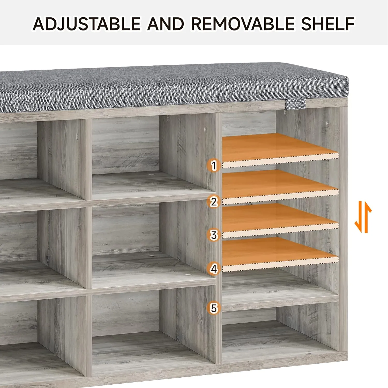 GAOMON Entryway Shoe Storage Cabinet Bench with 10 Cubbies,Shoe Rack with Cushion,3-Tier Adjustable Shelf for Entryway,Living Room,Hallway,Bedroom,Mudroom, Closet and Garage(Grey,41inches)