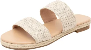 GATUXUS Women's Espadrille Slides Flat Sandals Open Toe Braided Straps Slip On Summer Beach Flats Shoes