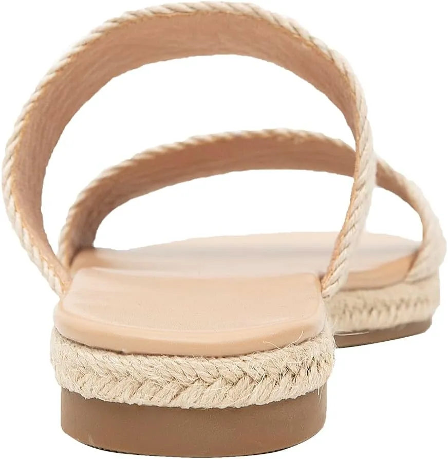 GATUXUS Women's Espadrille Slides Flat Sandals Open Toe Braided Straps Slip On Summer Beach Flats Shoes