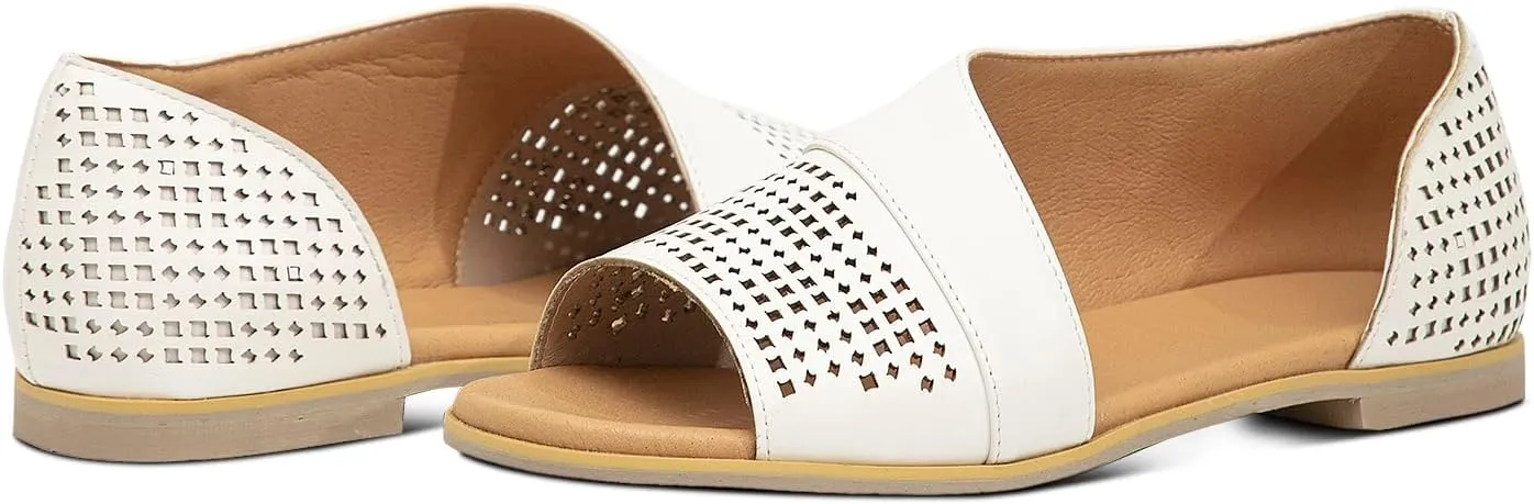 GATUXUS Women's Flats Sandals Open Toe Side Cutout Slip On Casual Slides Flat Shoes