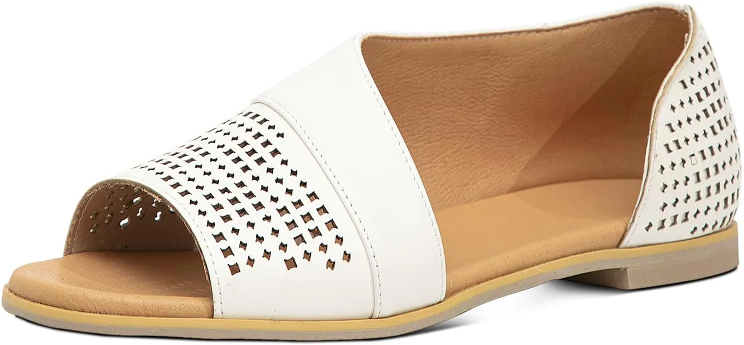 GATUXUS Women's Flats Sandals Open Toe Side Cutout Slip On Casual Slides Flat Shoes