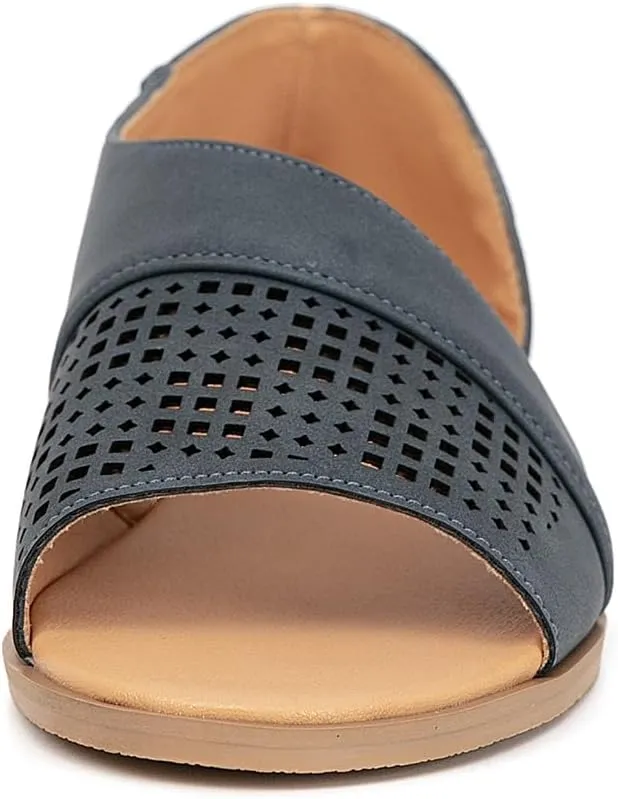 GATUXUS Women's Flats Sandals Open Toe Side Cutout Slip On Casual Slides Flat Shoes