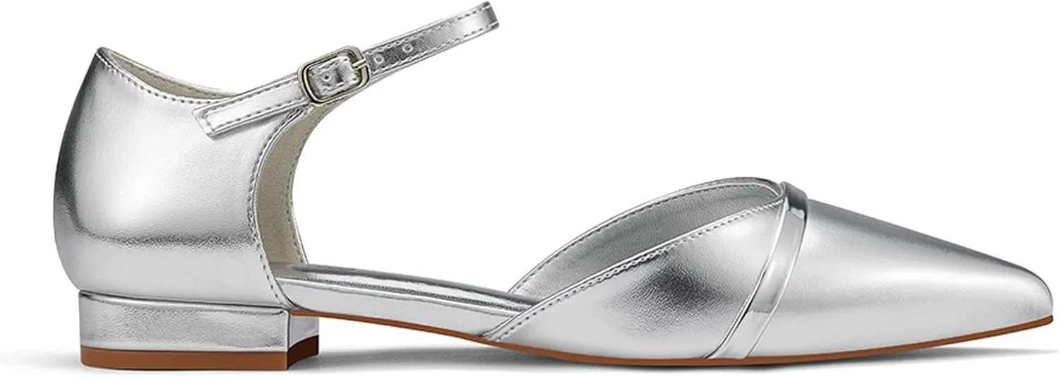 GENSHUO Women's Flats - Comfortable Dressy Casual Pointed Toe Dress Flat Shoes - 1 inch Low Block Heel Pumps