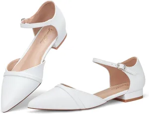GENSHUO Women's Flats - Comfortable Dressy Casual Pointed Toe Dress Flat Shoes - 1 inch Low Block Heel Pumps