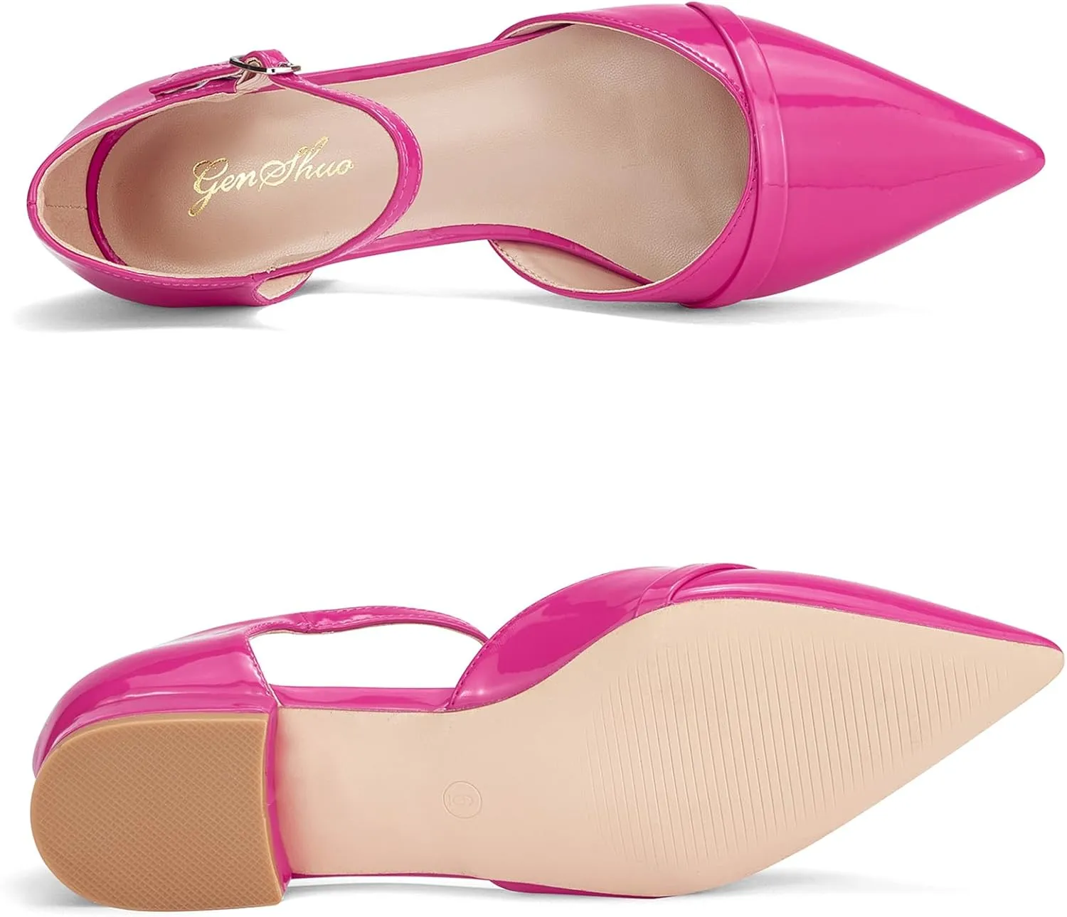 GENSHUO Women's Flats - Comfortable Dressy Casual Pointed Toe Dress Flat Shoes - 1 inch Low Block Heel Pumps