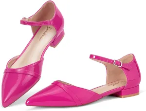 GENSHUO Women's Flats - Comfortable Dressy Casual Pointed Toe Dress Flat Shoes - 1 inch Low Block Heel Pumps