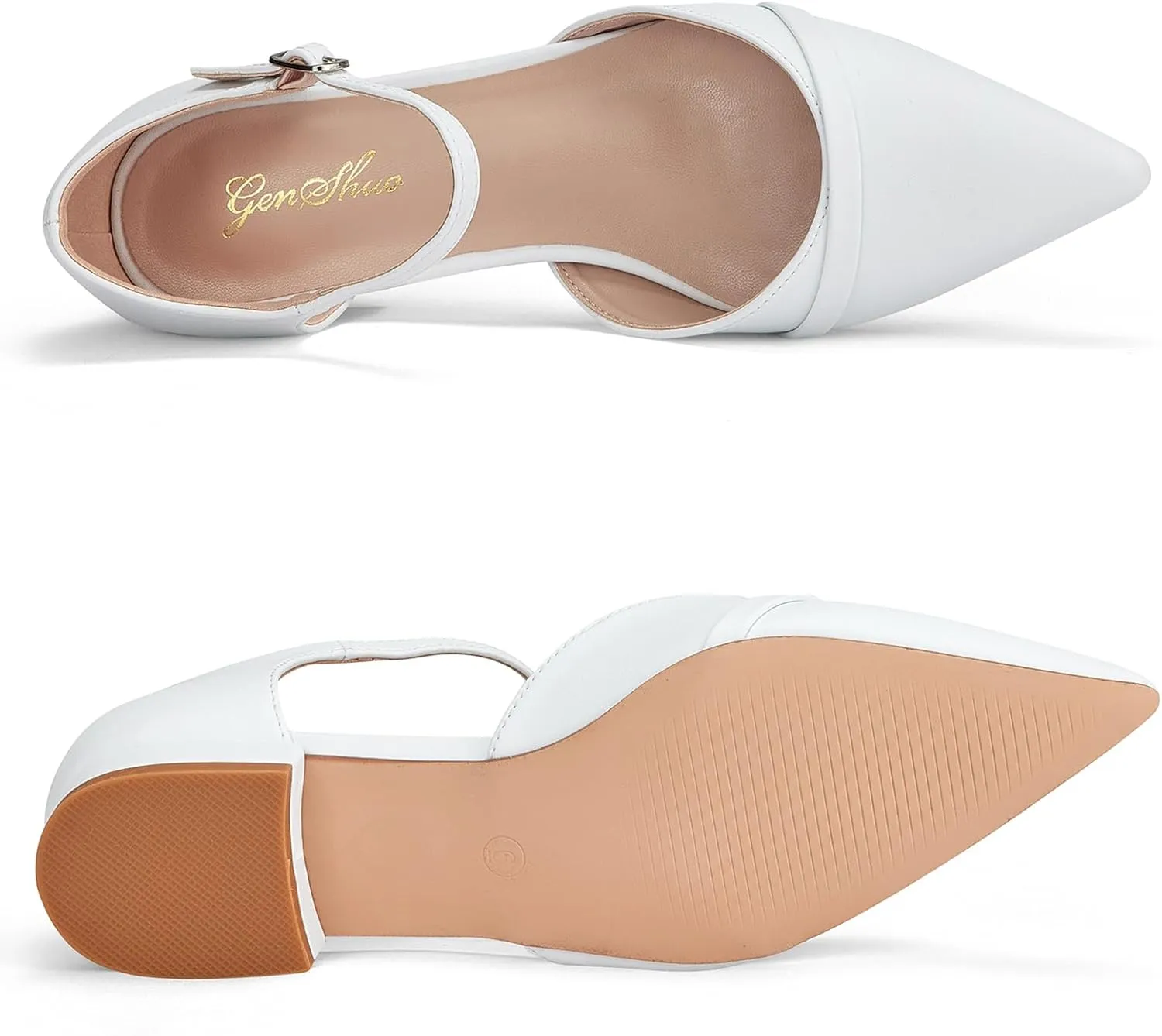 GENSHUO Women's Flats - Comfortable Dressy Casual Pointed Toe Dress Flat Shoes - 1 inch Low Block Heel Pumps