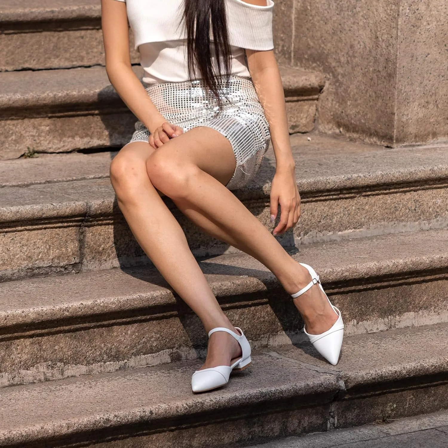 GENSHUO Women's Flats - Comfortable Dressy Casual Pointed Toe Dress Flat Shoes - 1 inch Low Block Heel Pumps