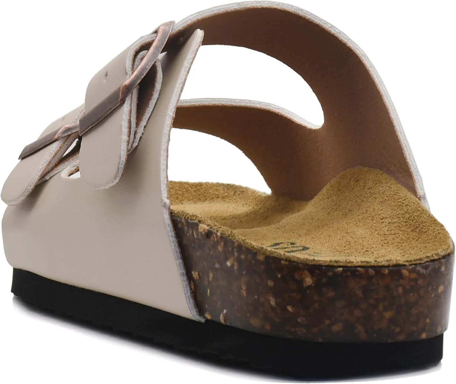 Genuine Leather Cork Footbed Sandals with Arch Support Women Men's Flat Slip Slippers with Adjustable Double Buckle Beach Sandal Memory Foam Slides Open Toe Slipper for Summer Vacation