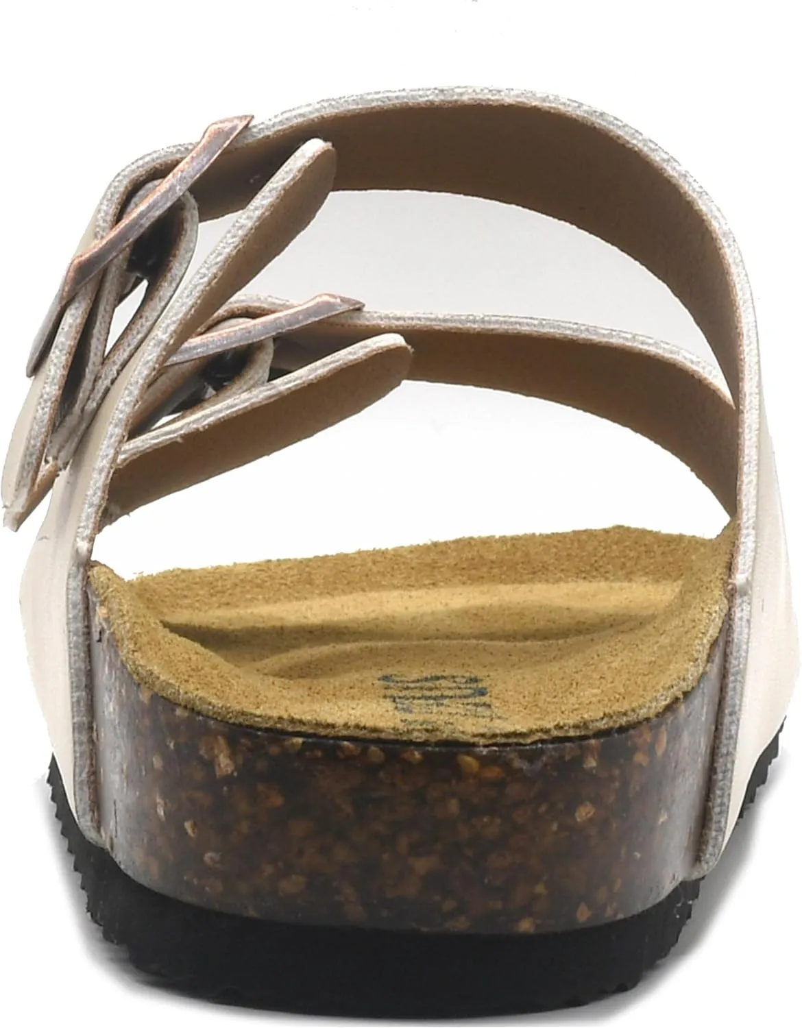Genuine Leather Cork Footbed Sandals with Arch Support Women Men's Flat Slip Slippers with Adjustable Double Buckle Beach Sandal Memory Foam Slides Open Toe Slipper for Summer Vacation