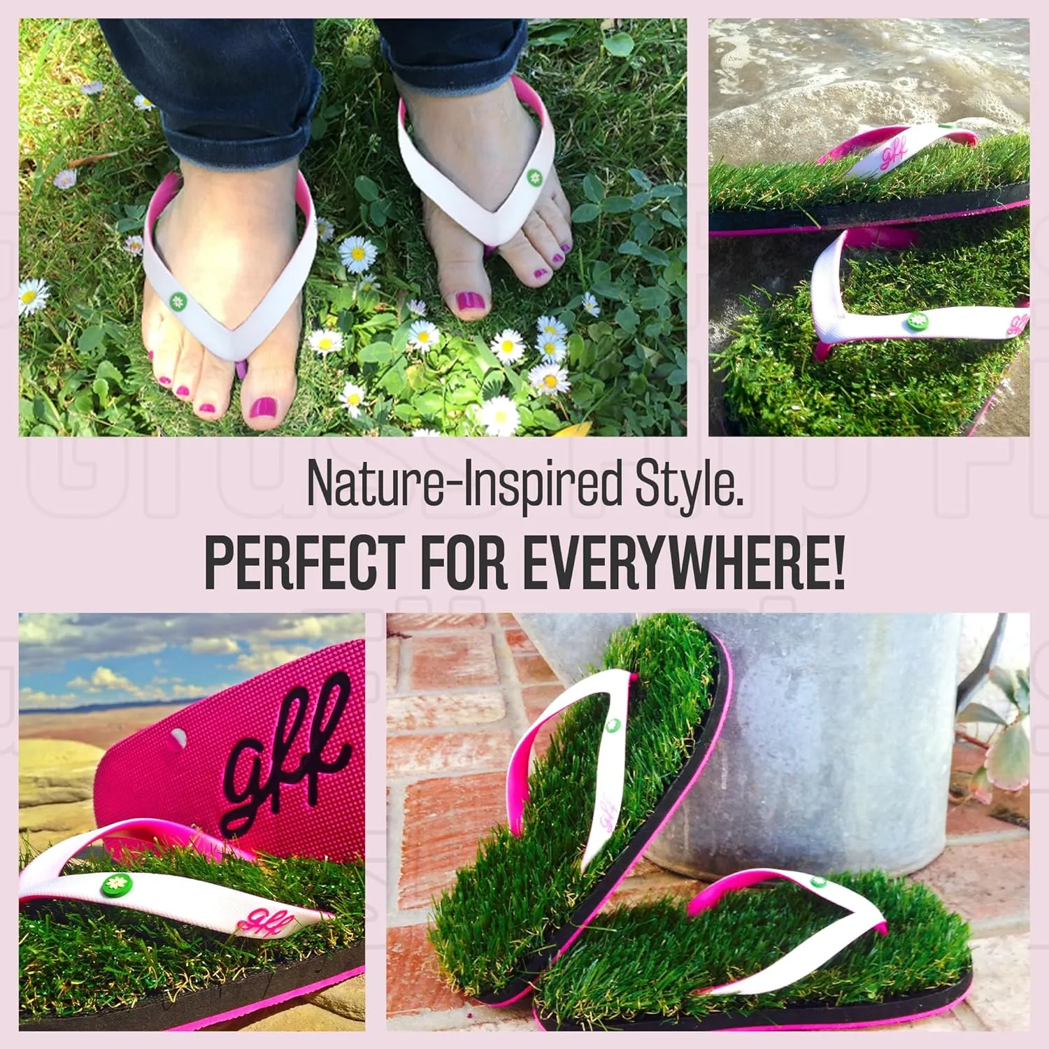 GFF Grass Flip Flops for Men/Women/Kids - XS/S/M/L Size Sandal - Camo/Black/Pink Color Slippers