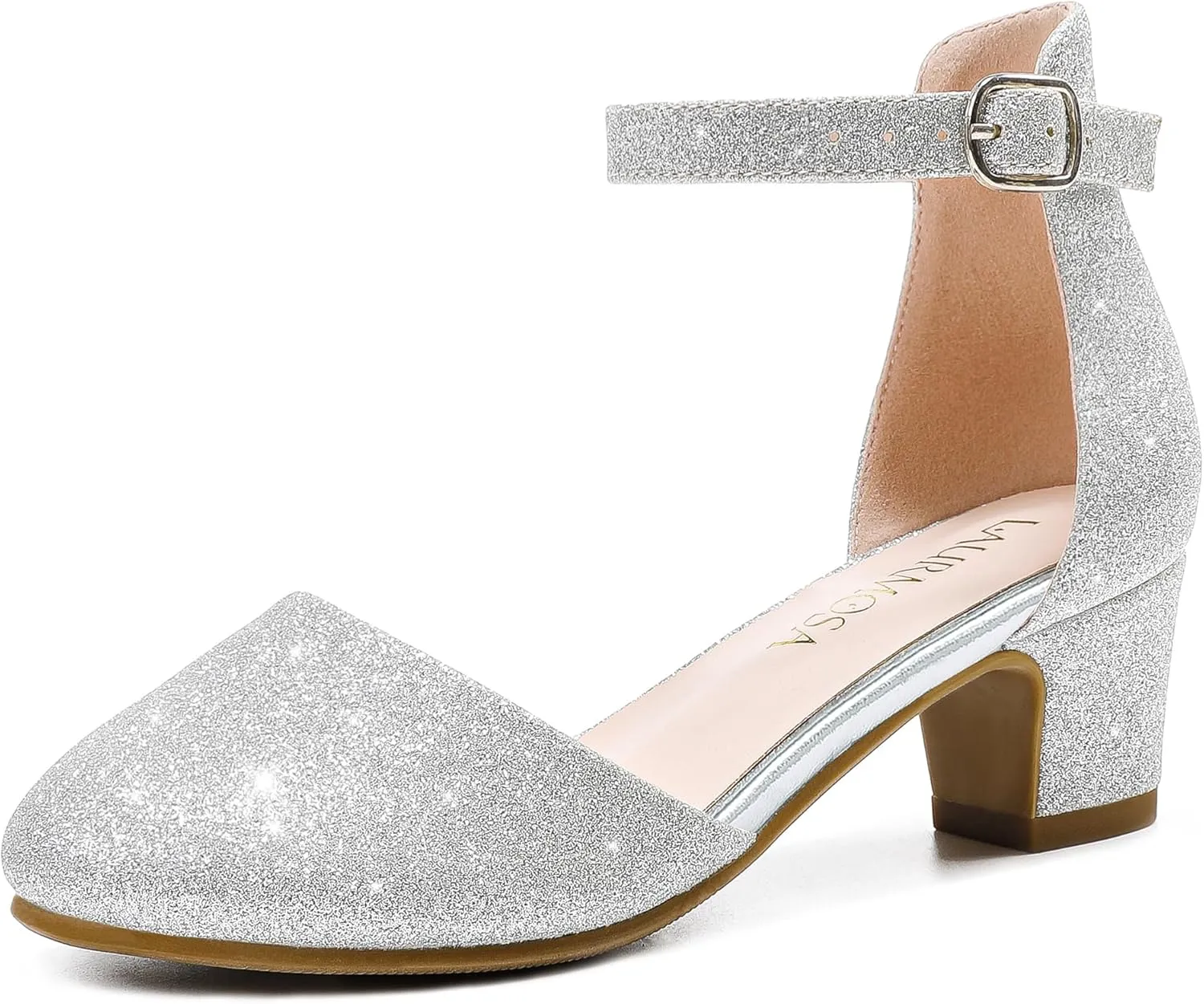 Girls Dress Shoes Closed Toe Chunky High Heels Ankle Strap Wedding Party Pump Shoes