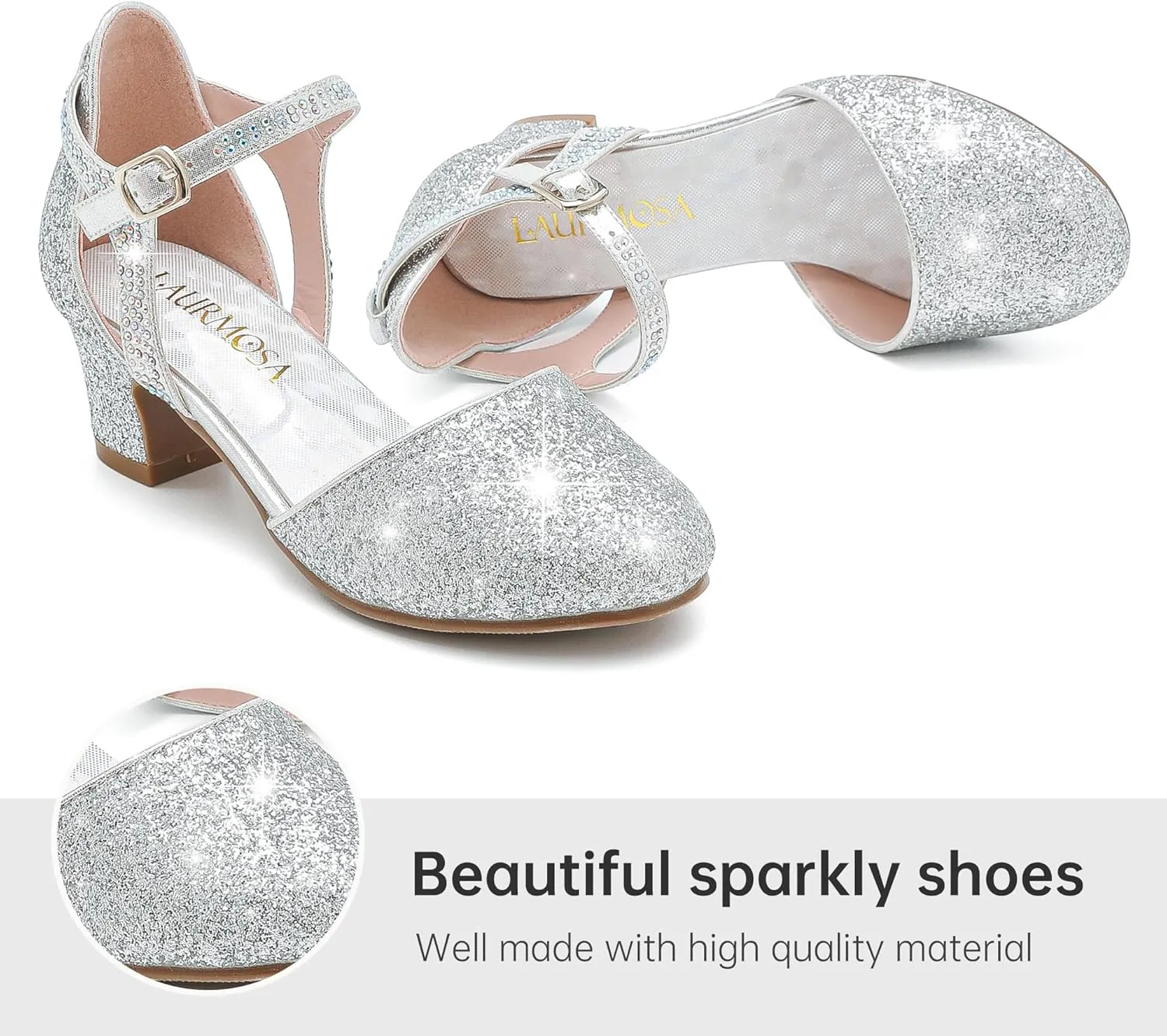 Girls Dress Shoes Closed Toe Chunky High Heels Ankle Strap Wedding Party Pump Shoes