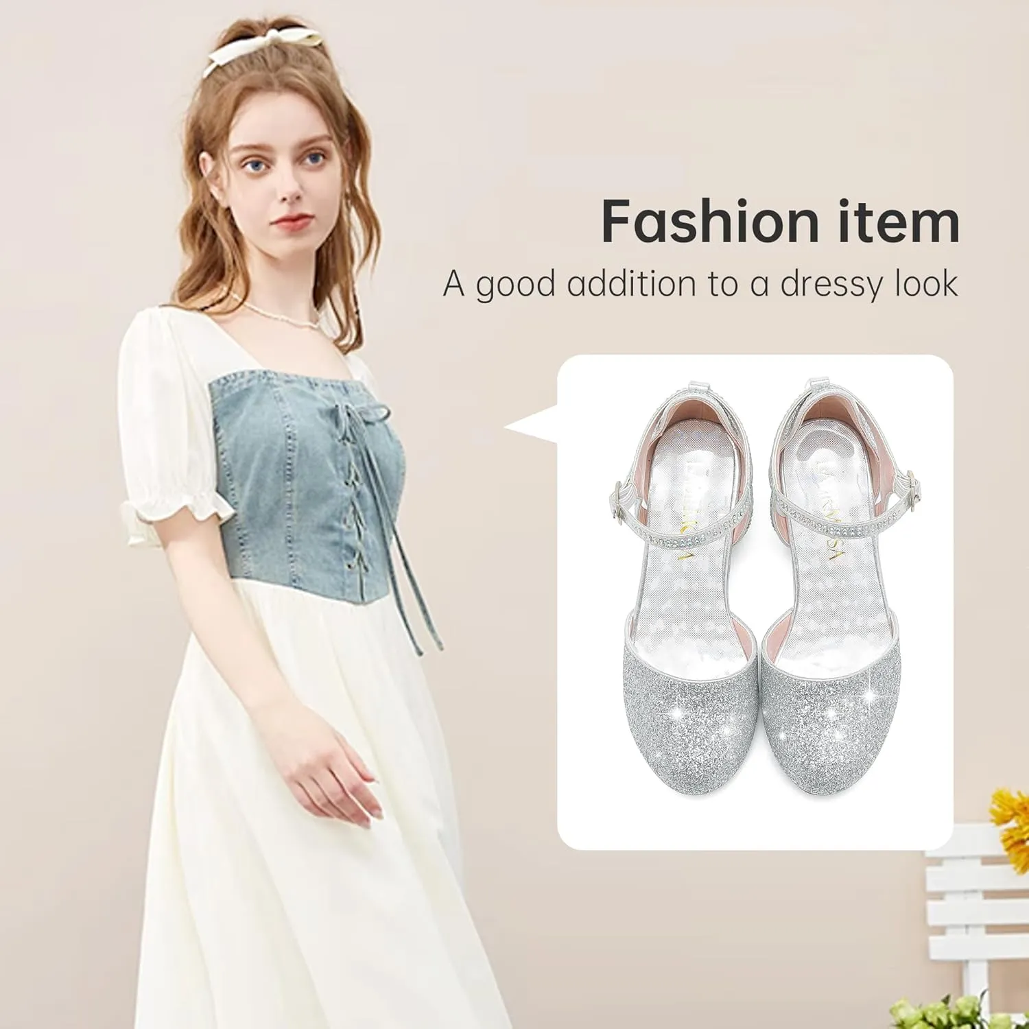Girls Dress Shoes Closed Toe Chunky High Heels Ankle Strap Wedding Party Pump Shoes