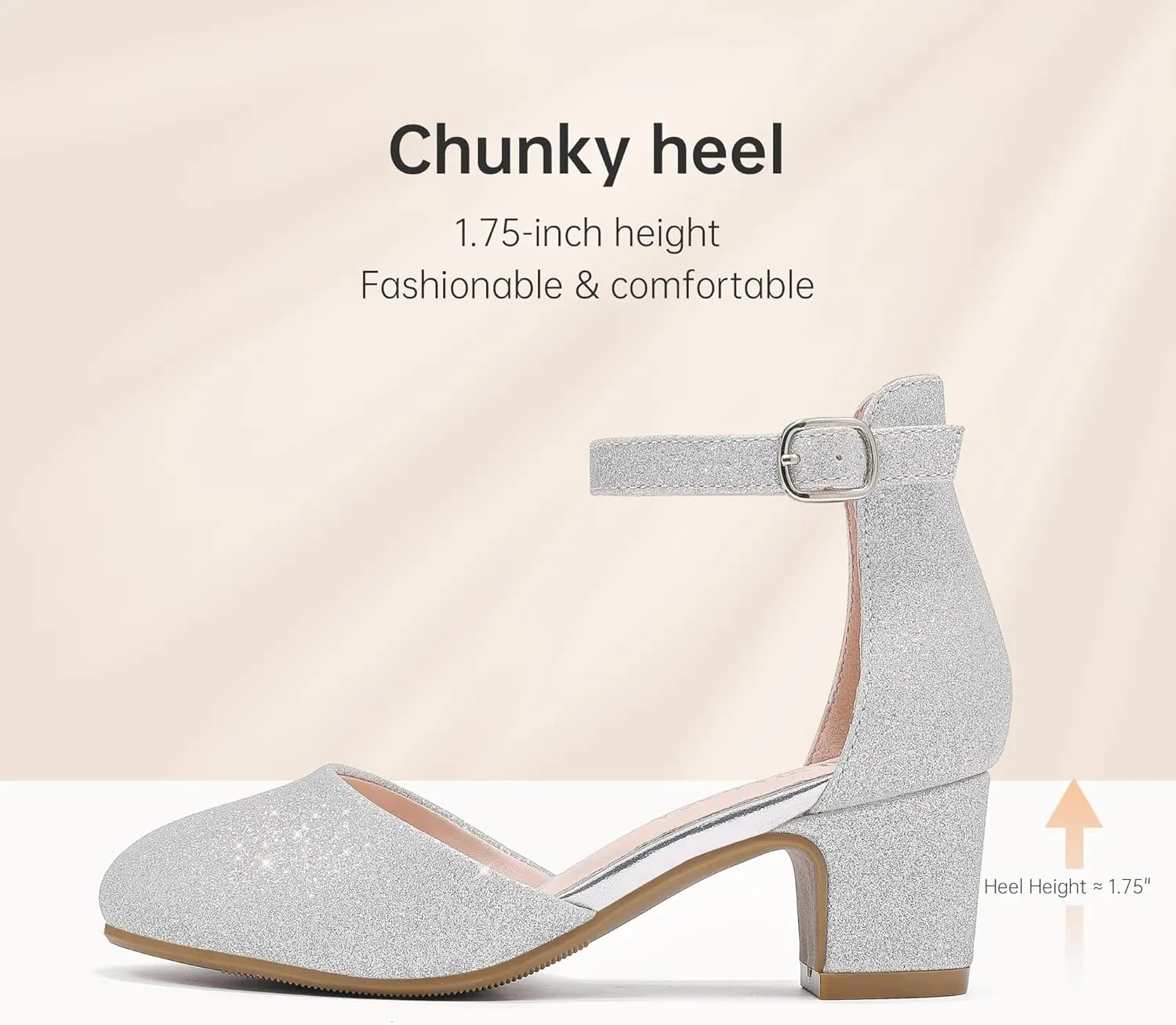 Girls Dress Shoes Closed Toe Chunky High Heels Ankle Strap Wedding Party Pump Shoes