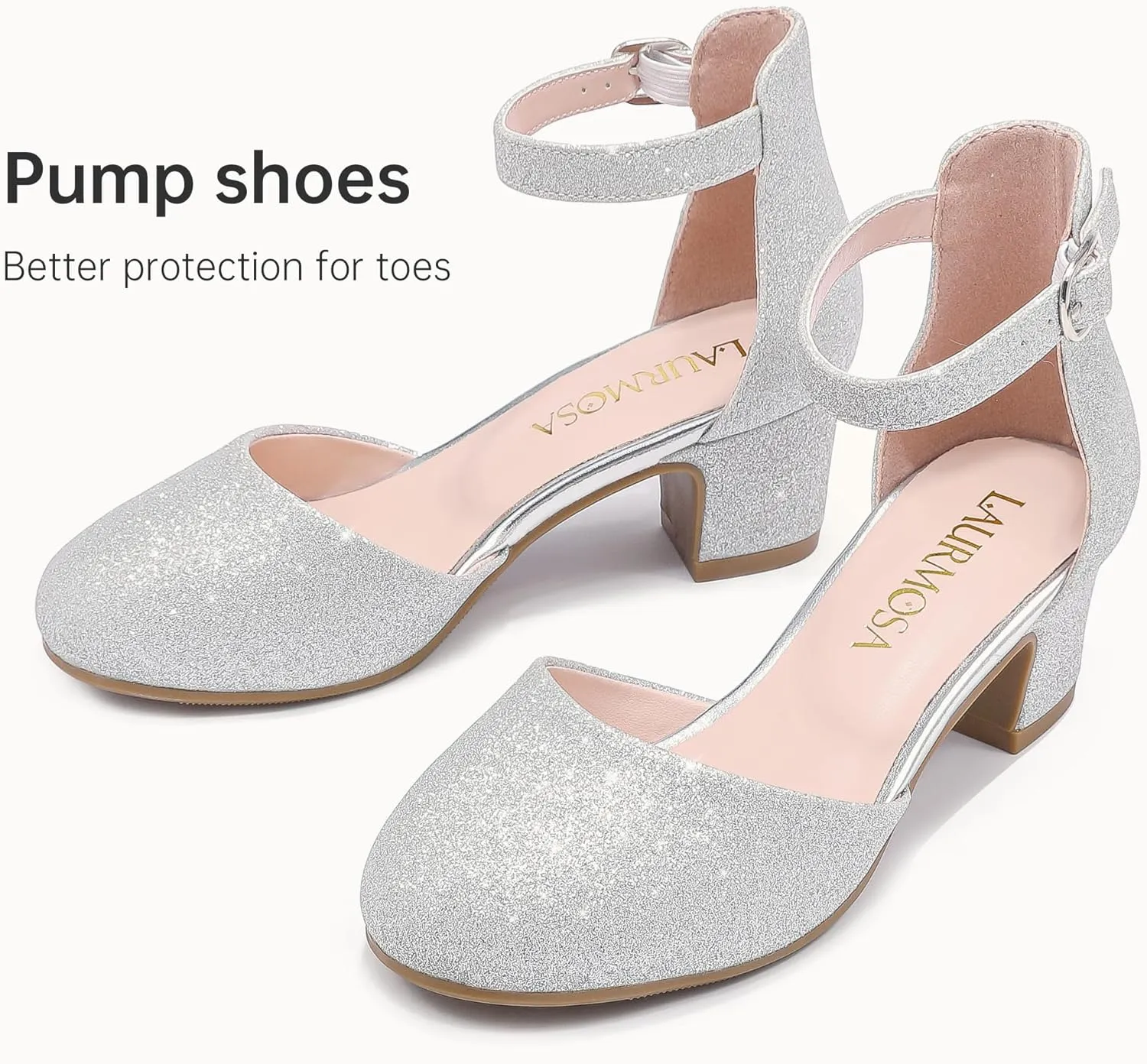 Girls Dress Shoes Closed Toe Chunky High Heels Ankle Strap Wedding Party Pump Shoes