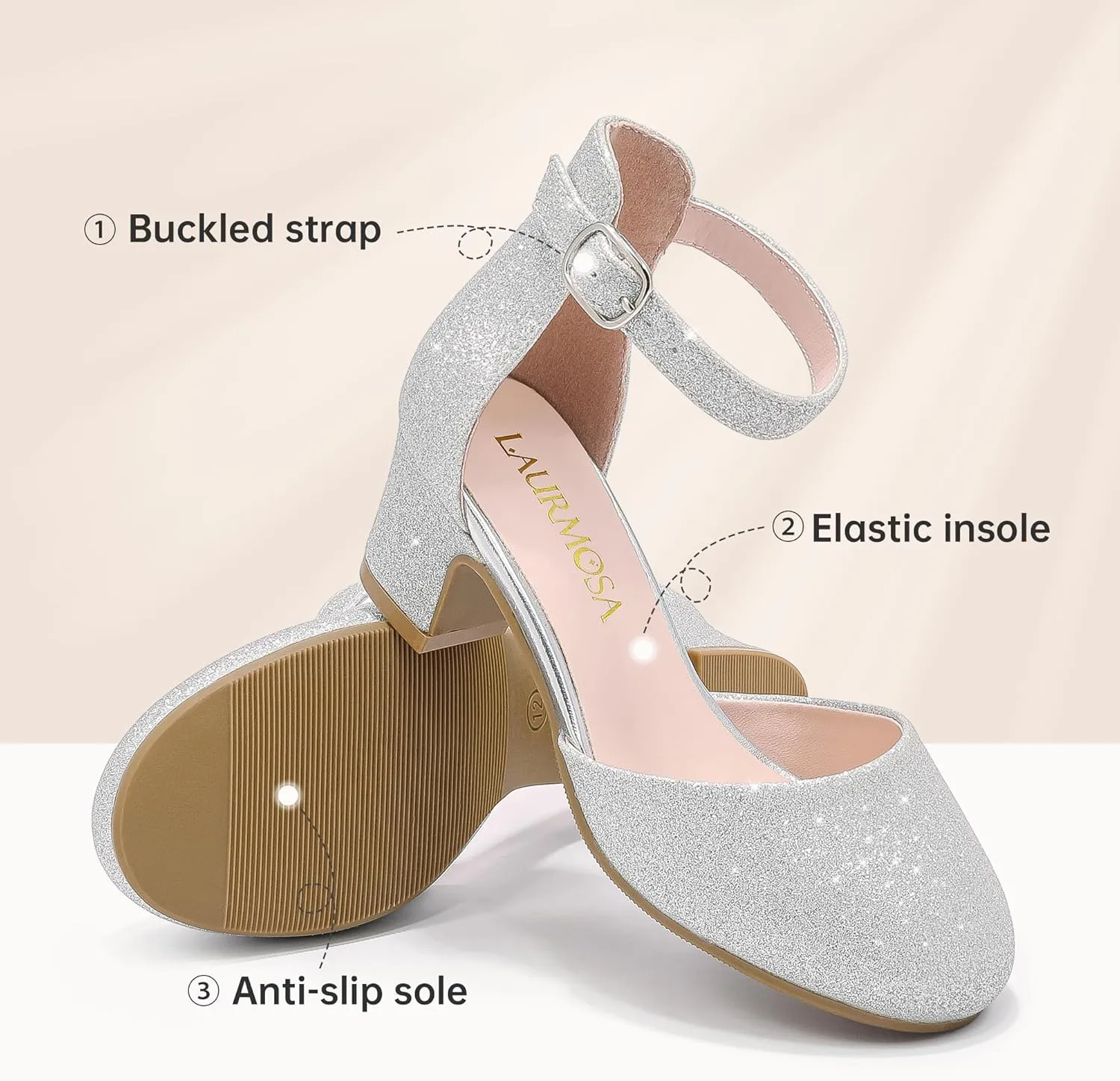 Girls Dress Shoes Closed Toe Chunky High Heels Ankle Strap Wedding Party Pump Shoes