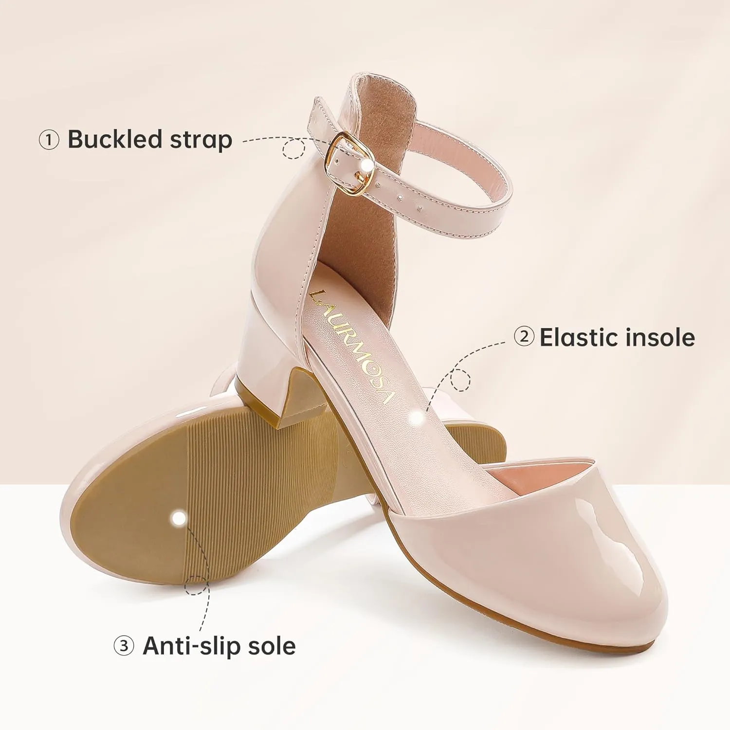 Girls Dress Shoes Closed Toe Chunky High Heels Ankle Strap Wedding Party Pump Shoes