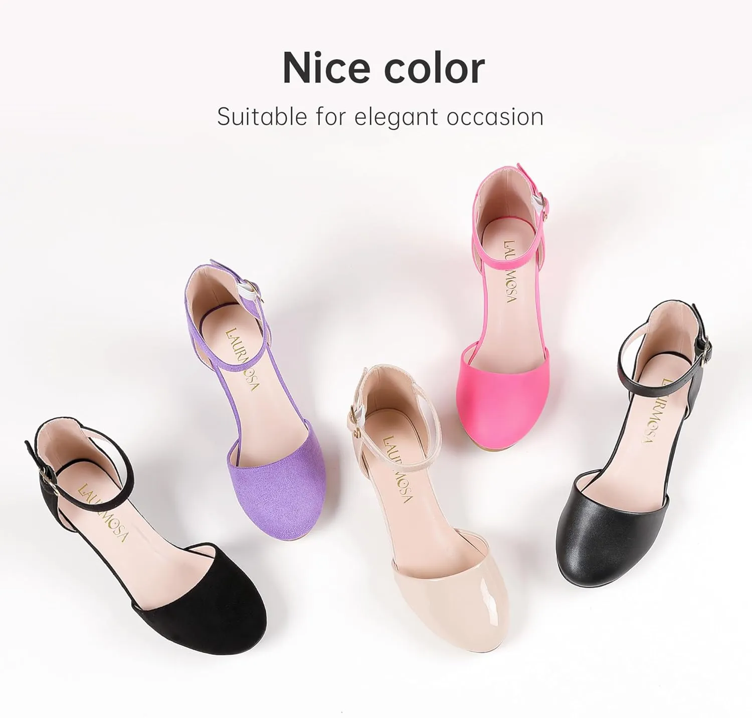 Girls Dress Shoes Closed Toe Chunky High Heels Ankle Strap Wedding Party Pump Shoes