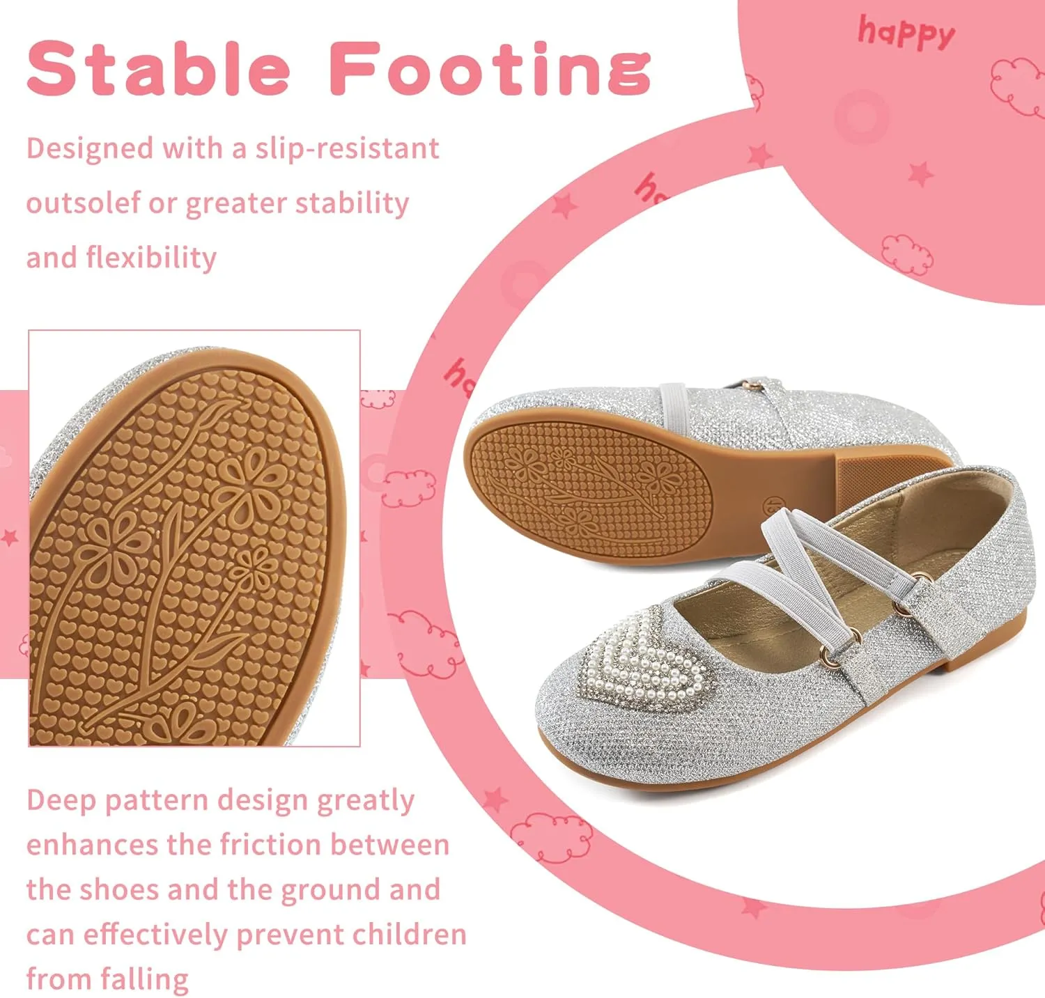 Girls Dress Shoes Flats: Little Kid Princess Flat for Birthday Wedding - Toddler Ballerina Shoe for School Walking
