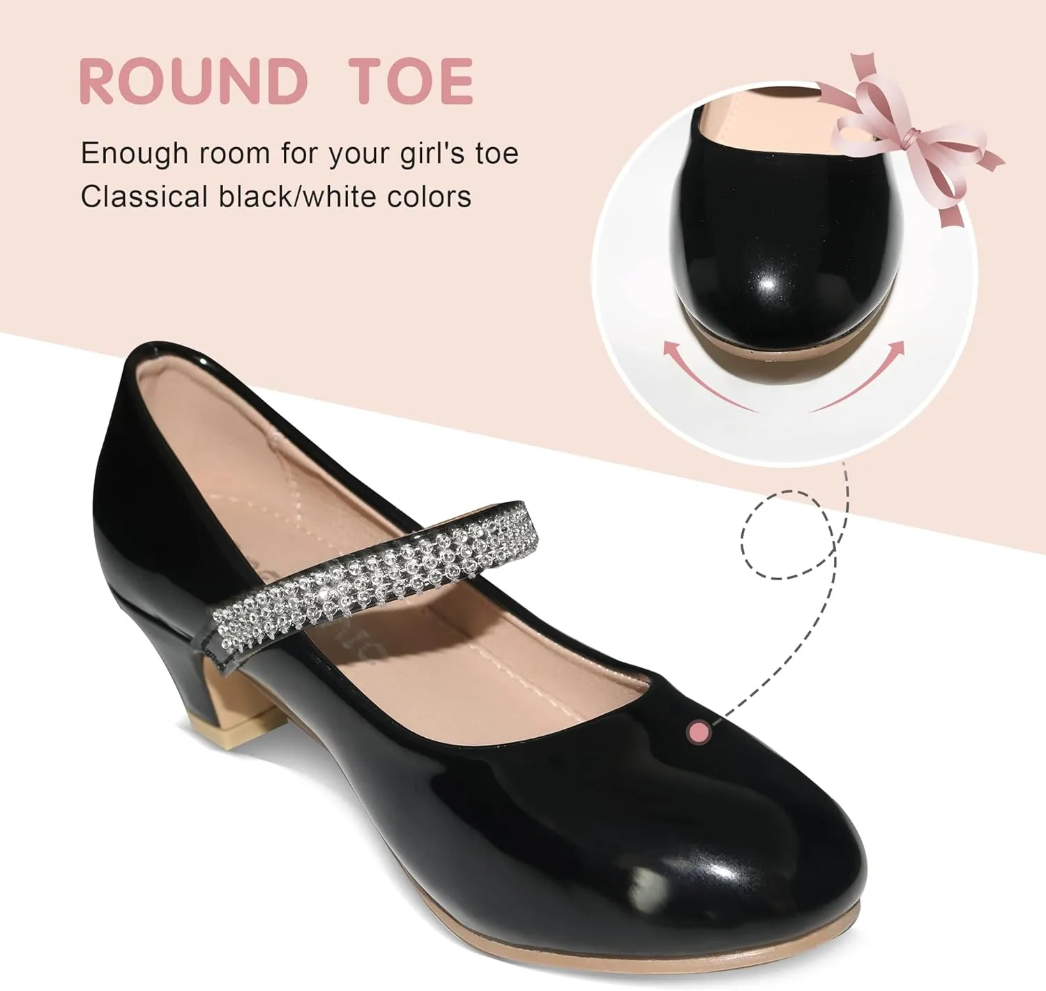 Girls Dress Shoes Mary Jane Shoes for Girls with Low Heel, Princess Flower Ballet Flats for Wedding School Party