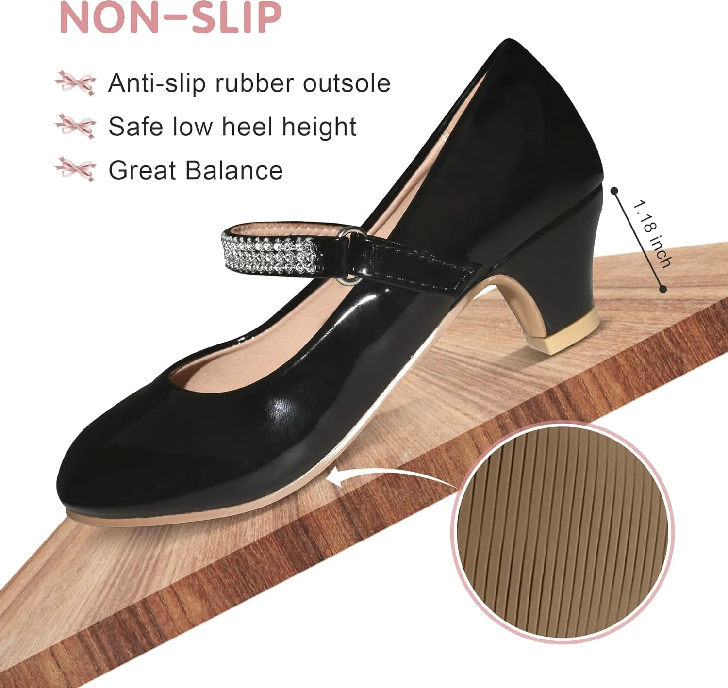Girls Dress Shoes Mary Jane Shoes for Girls with Low Heel, Princess Flower Ballet Flats for Wedding School Party