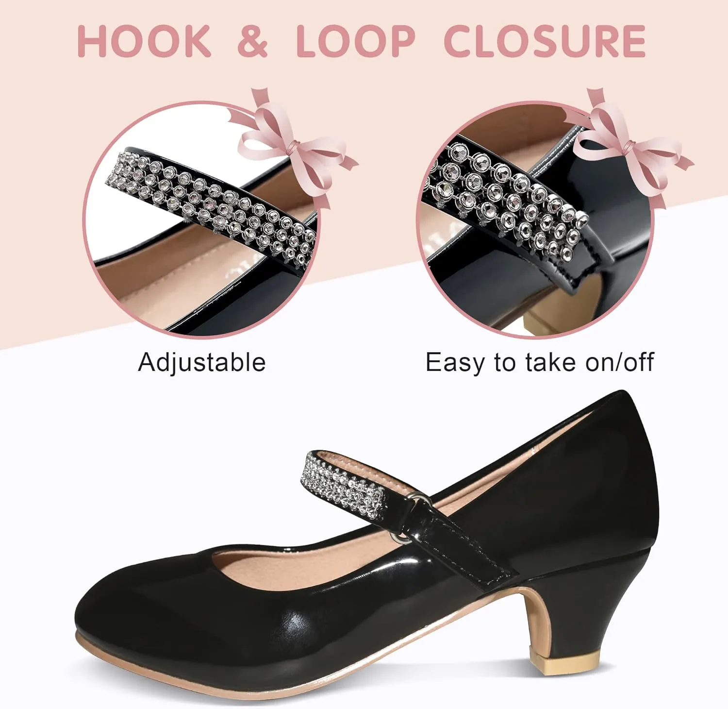Girls Dress Shoes Mary Jane Shoes for Girls with Low Heel, Princess Flower Ballet Flats for Wedding School Party