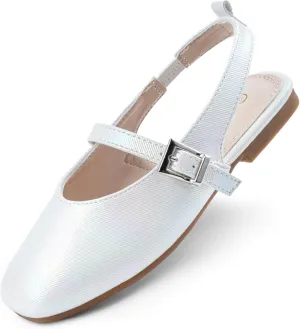 Girls Dress Shoes Square Toe Slingback Flats Adjustable Buckle Strap Mary Jane Shoes for Girls for Wedding,Party,Birthday