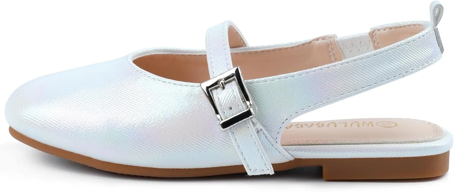 Girls Dress Shoes Square Toe Slingback Flats Adjustable Buckle Strap Mary Jane Shoes for Girls for Wedding,Party,Birthday