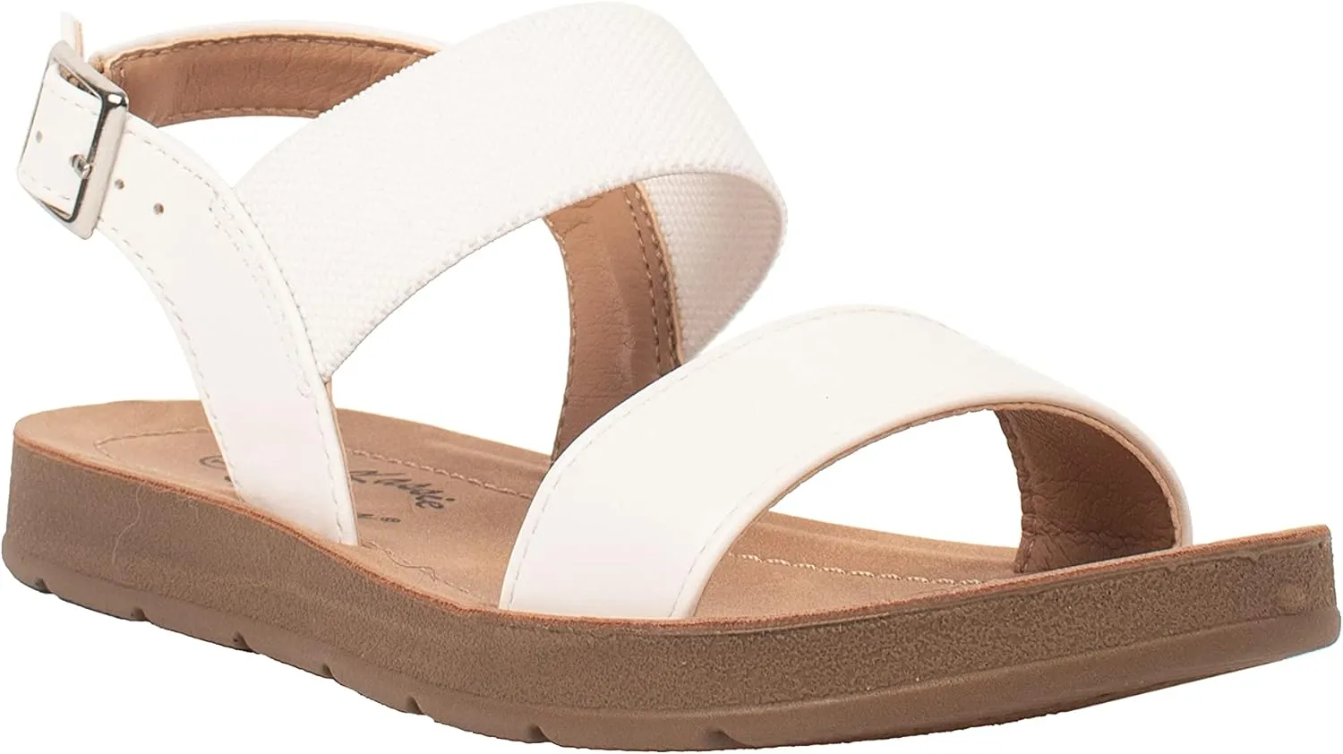 Girls Sandals Casual Open Toe Single Band with Elastic Ankle Strap Buckle Fashion Slide Flats RAIN-2