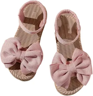 GORGLITTER Girl's Bow Sandals Open Toe Ankle Strap Straw Flats Cute Beach Vacation Slide Shoes