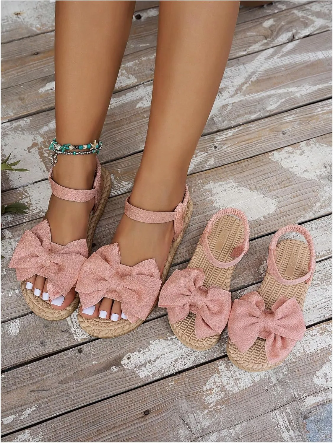 GORGLITTER Girl's Bow Sandals Open Toe Ankle Strap Straw Flats Cute Beach Vacation Slide Shoes