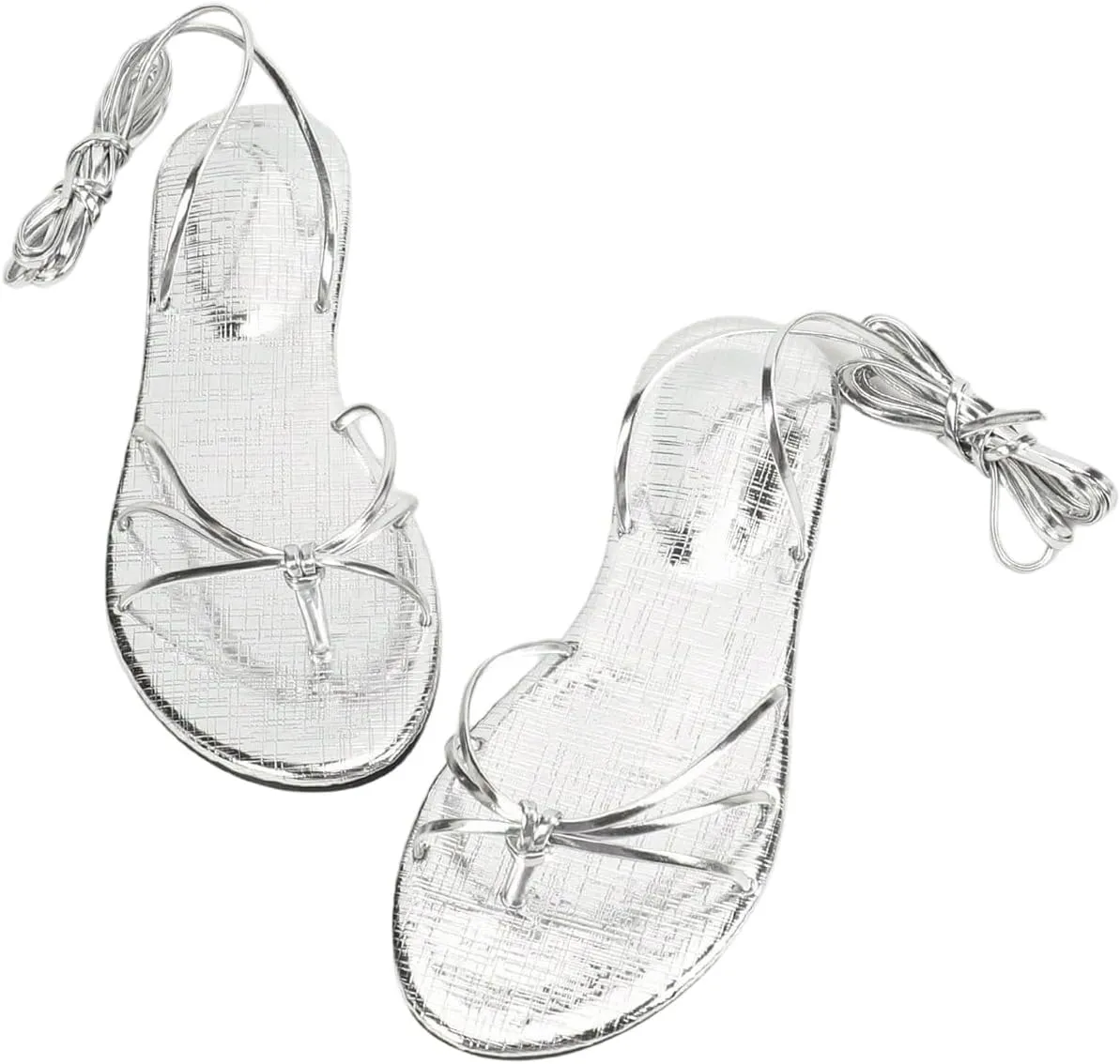 GORGLITTER Women's Gold Metallic Lace Up Sandals Strappy Open Toe Thong Tie Up Slides