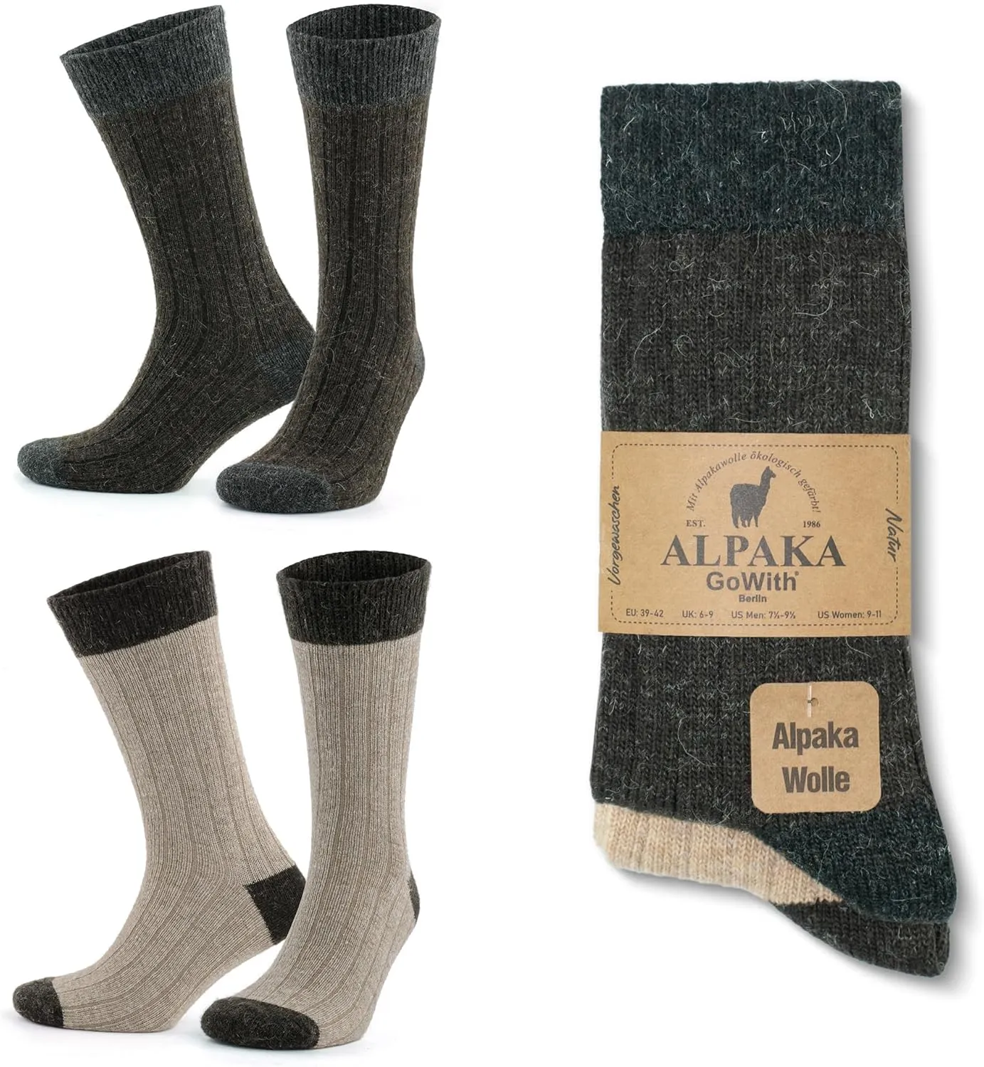 GoWith Alpaca Wool Socks for Men & Women, Alpaca-Merino Blend Warm Cozy Crew Socks, Thermal Regular-Fit Boot Socks