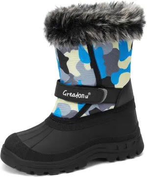 Greatonu Kids Snow Boots Waterproof Boys Girls Winter Boots Mid Calf Insulated Duck Boots