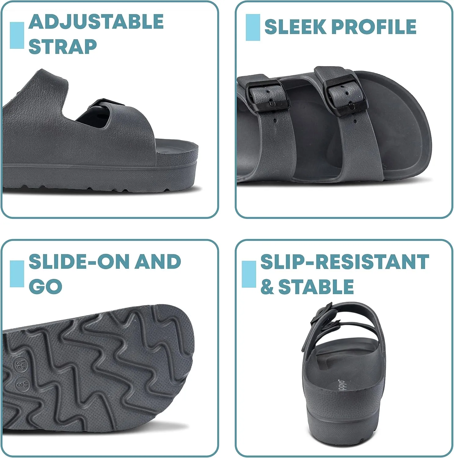 Happyo MUCHO MAHALO Maui Women's Platform Sandals, Adjustable Buckle Flat Sandals with Arch Support, EVA Foam Slides with Thick Soles Extra Cushion