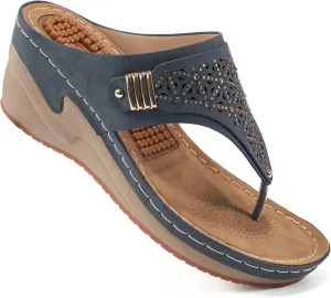 HARENCE Wedge Sandals for Women Dressy: Comfortable Cushion Footbed Summer Platform Sandals Slip on Walking Beach Wedges Shoes